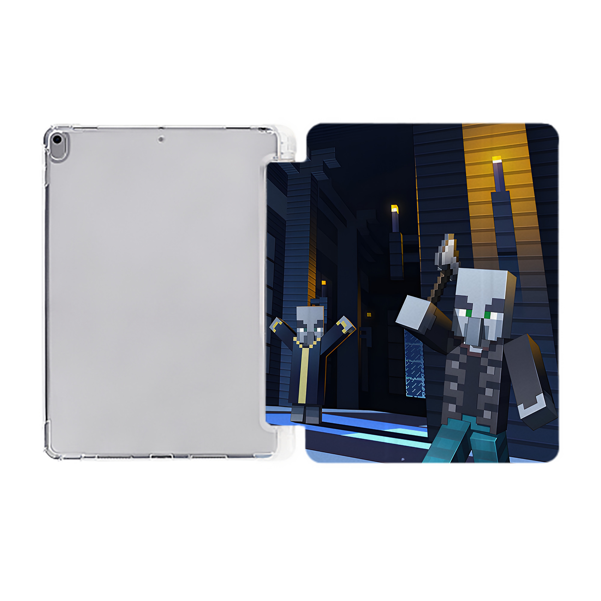（画像用） マインクラフト ブロックの世界 Minecraft MC Block world IPad ケース ペン収納付き 三つ折りスタンド PUレザー×シリコン 対応機種9.5/10.5/10.9インチ